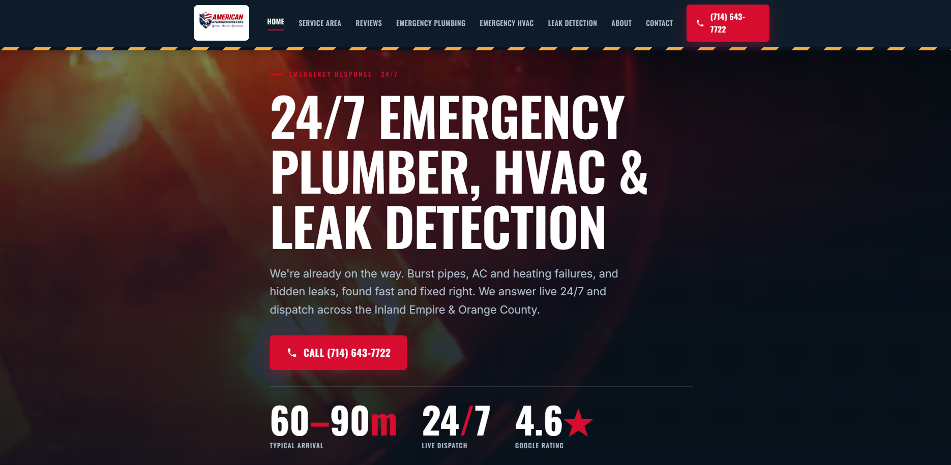 American Plumbing & HVAC services and city pages screenshot