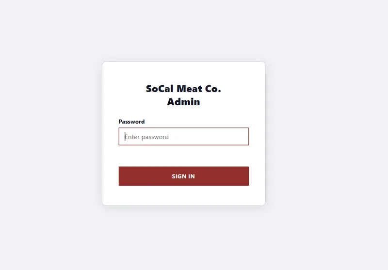 SoCal Meat Co owner sign-in screen