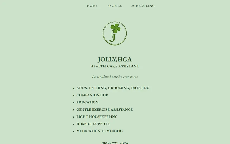 Custom home care services website design for Jolly HCA in Newport Beach, CA, built by Just In-Builds
