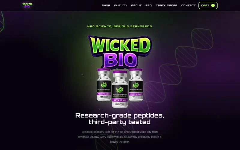 Custom e-commerce website design for Wicked Bio in Riverside, CA, built by Just In-Builds