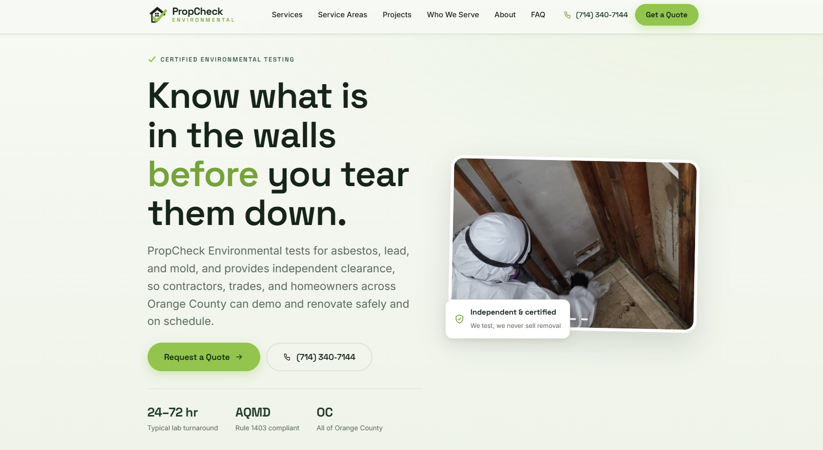 PropCheck Environmental job case study page screenshot