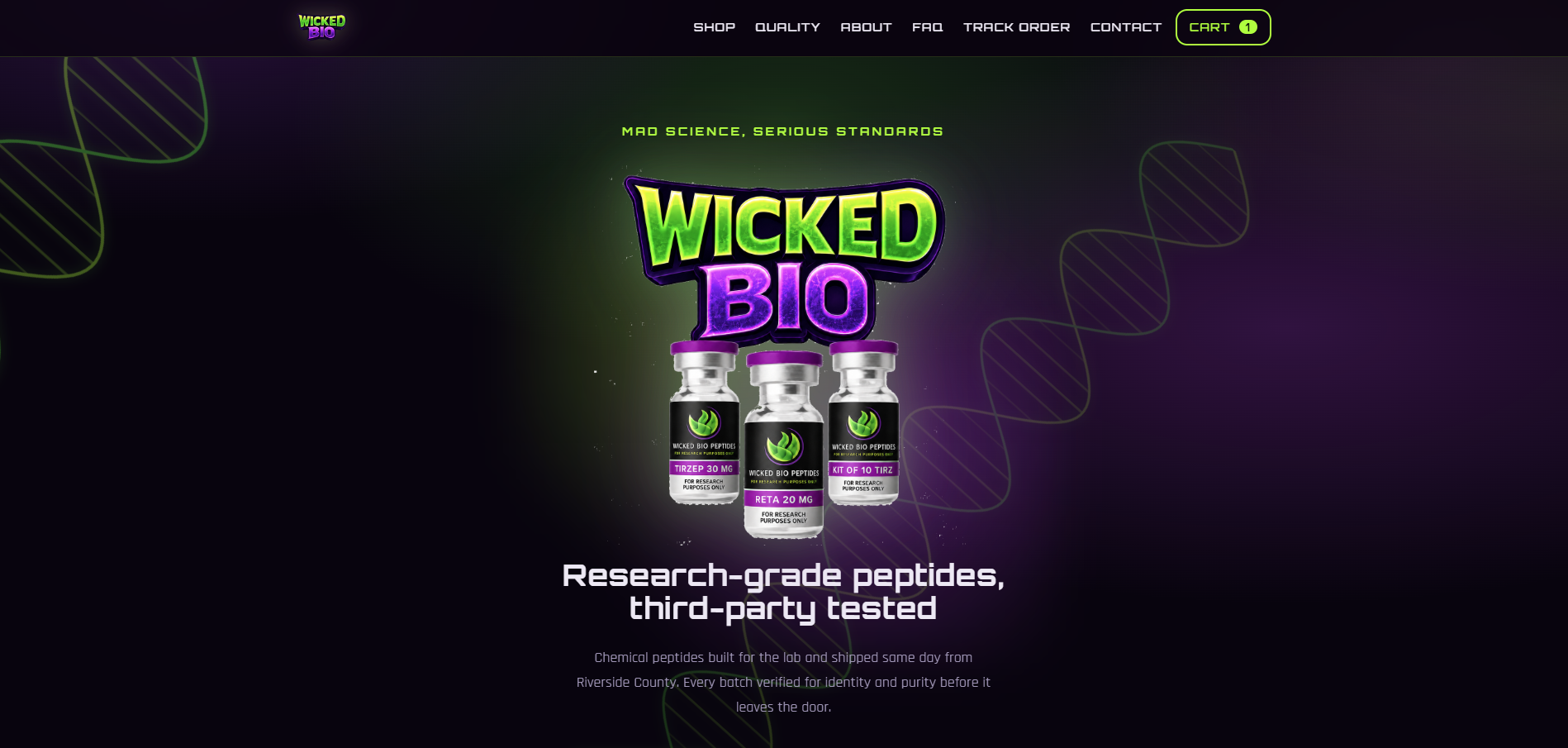 Wicked Bio online store and product pages screenshot